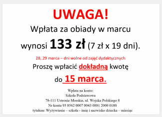 Wpłata za obiady w marcu